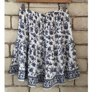 Max Studio Tiered Floral Mini Skirt - Navy & White Boho Ruffle Skirt Size XS